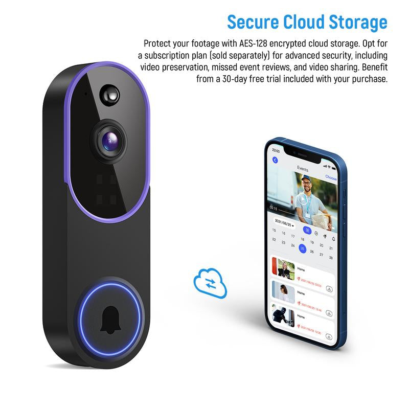 1080P Wireless Video Doorbell Camera, Smart AI Human Detection, FHD Live View, Cloud Storage, Night Vision, Two Way Audio, Instant Alert, 2.4G Wifi Only, Indoor/Outdoor Surveillance Cam for Home Security System
