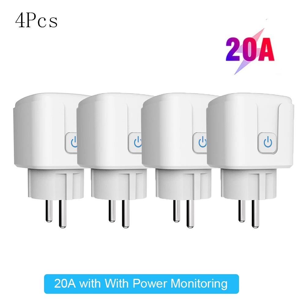 Tuya 16A,20A Smart Plug Wifi Socket EU Power Monitoring Timing Function Works with Alexa, Google Home, Alice, Smart Life Home